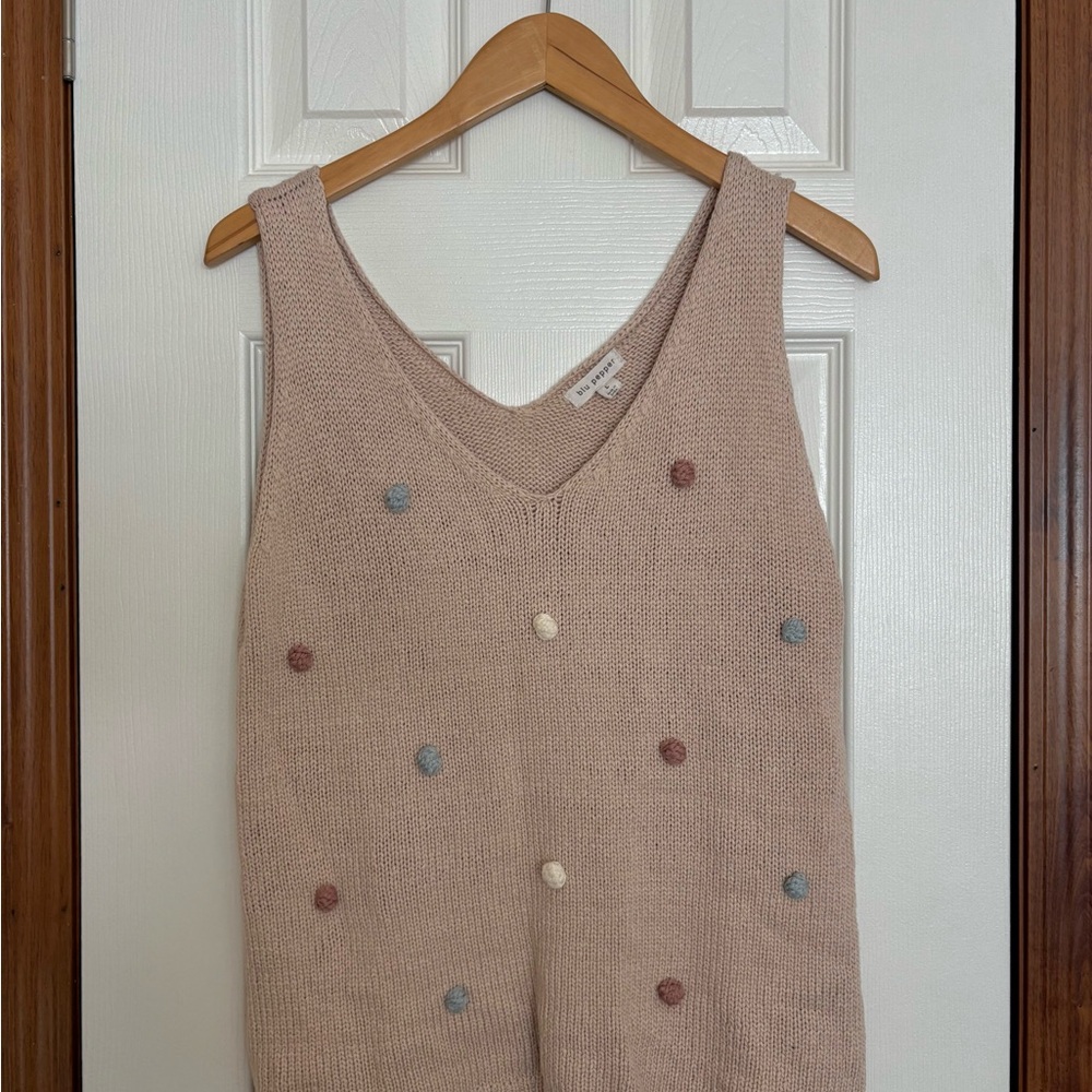 Blu pepper Sweater Tank with knit polka dots